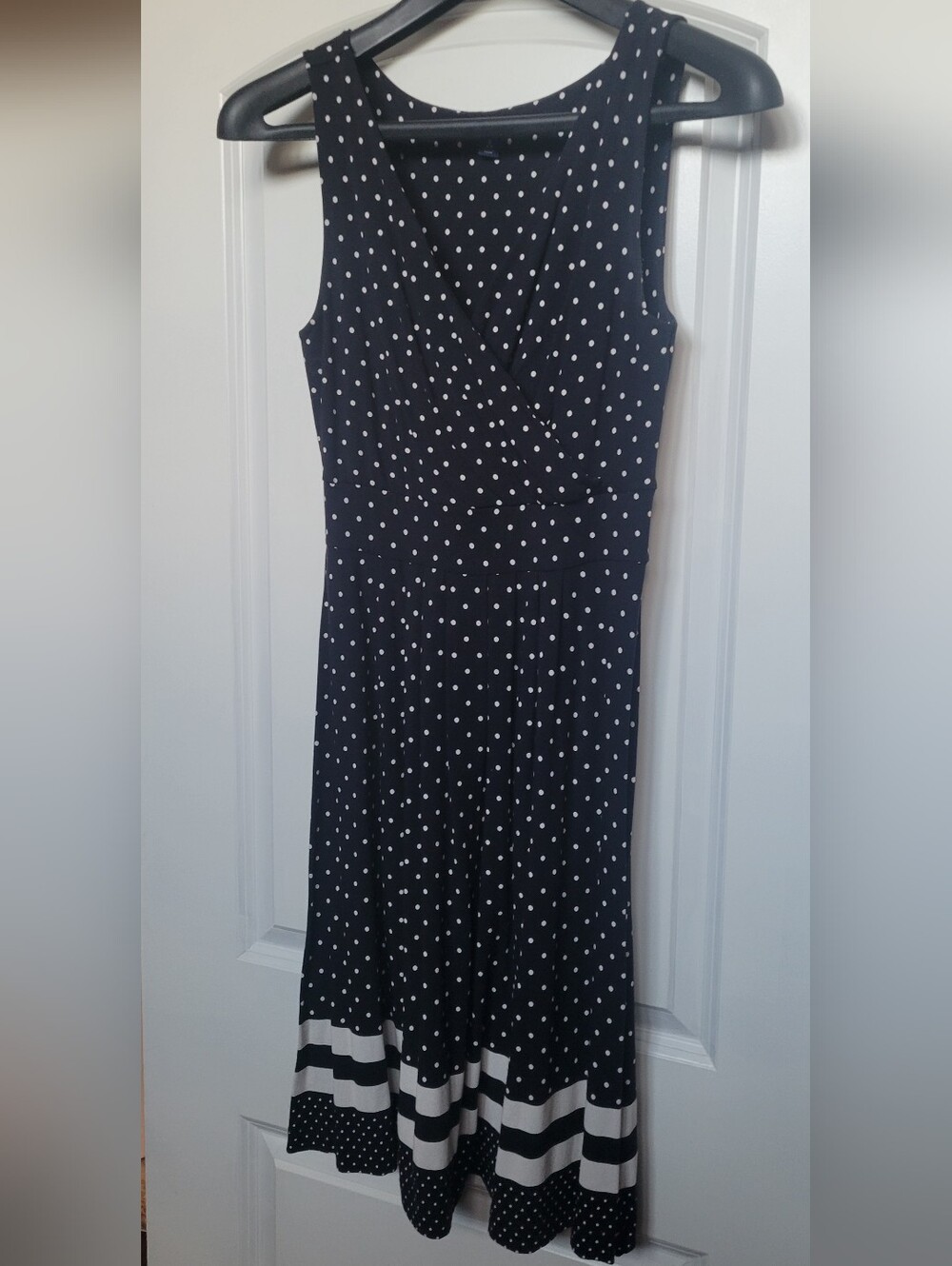 Lands' End Black and White Polka Dot Sleeveless Midi Dress